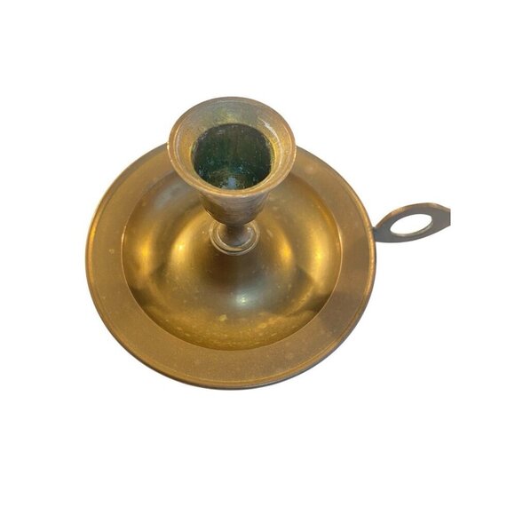 Pair Candlestick Holders Chamber Sticks Aged Uncleaned Patina 4.5" x 3" India - Picture 5 of 8